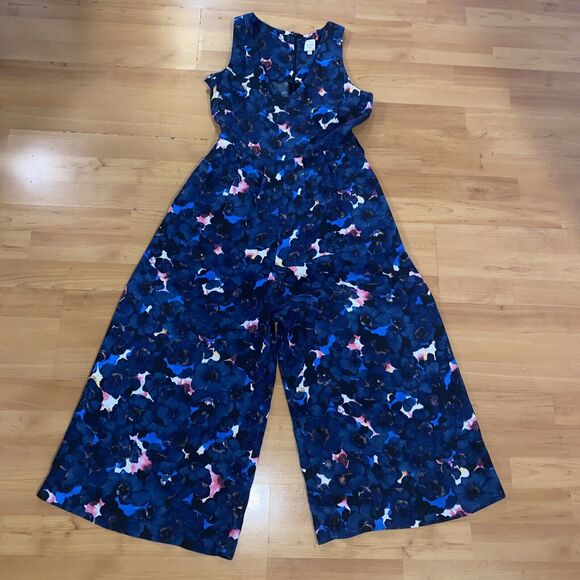Anthropologie "Seen Worn Kept" Blue Floral V Neck Floral Wide‎ Leg Jumpsuit - 4 - Picture 7 of 14
